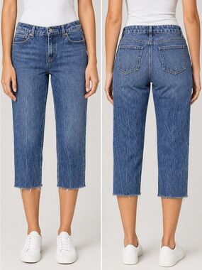 Rewash Blue Raw-Hem Cropped Straight Jeans